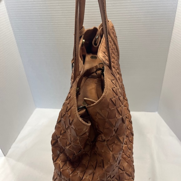 Valentina Tan Leather Basket Weave Hobo Bag - Picture 10 of 14